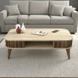 Tavolino da Salotto Beige Marmo Marrone Noce un Vano con Piedini 105x60x35h cm, Forma Rettangolare - Medicina