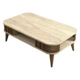 Tavolino da Salotto Beige Marmo Marrone Noce un Vano con Piedini 105x60x35h cm, Forma Rettangolare - Medicina