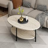 Tavolino da Salotto Beige Marmo Nero con Piedini un Vano 90x60x36h cm, Forma Ovale - Subiaco