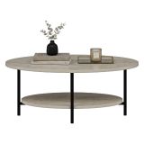 Tavolino da Salotto Beige Marmo Nero con Piedini un Vano 90x60x36h cm, Forma Ovale - Subiaco