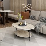 Tavolino da Salotto Beige Marmo Nero con Piedini un Vano 90x60x36h cm, Forma Ovale - Subiaco