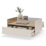 Tavolino da Salotto Beige Marrone Rovere un Cassetto un Vano 96x40x43h cm, Forma Rettangolare - Karisasa