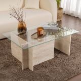 Tavolino da Salotto Beige Portariviste Forma Rettangolare 105x65x40h cm, Materiale Piano in Vetro - Azriel