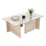 Tavolino da Salotto Beige Portariviste Forma Rettangolare 105x65x40h cm, Materiale Piano in Vetro - Azriel