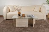 Tavolino da Salotto Beige Portariviste Forma Rettangolare 105x65x40h cm, Materiale Piano in Vetro - Azriel