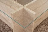 Tavolino da Salotto Beige Portariviste Forma Rettangolare 105x65x40h cm, Materiale Piano in Vetro - Azriel