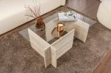 Tavolino da Salotto Beige Portariviste Forma Rettangolare 105x65x40h cm, Materiale Piano in Vetro - Azriel
