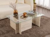 Tavolino da Salotto Beige Portariviste Forma Rettangolare 105x65x40h cm, Materiale Piano in Vetro - Azriel