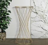 Tavolino da salotto Berceto, Tavolo basso da caffè, Portariviste per divano, Ripiano da soggiorno, Oro, 50x50 h100 cm