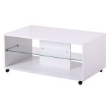 Tavolino da Salotto Bianco 2 Vani con Ruote 101x60x45h cm, Forma Rettangolare - Giussano
