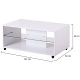 Tavolino da Salotto Bianco 2 Vani con Ruote 101x60x45h cm, Forma Rettangolare - Giussano