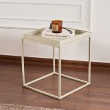 Tavolino da Salotto Bianco Crema Forma Quadrato Materiale Piano in Metallo 45x45x52h cm, Colore Ripiano Bianco - Lorsica
