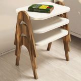 Tavolino da Salotto Bianco Crema Marrone Noce set 3 Pezzi Impilabili Forma Rettangolare 49x36x42h cm, Colore Ripiano Bianco - Cerrione