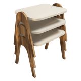 Tavolino da Salotto Bianco Crema Marrone Noce set 3 Pezzi Impilabili Forma Rettangolare 49x36x42h cm, Colore Ripiano Bianco - Cerrione