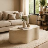 Tavolino da Salotto Bianco Crema Nero Adatto per Indoor-outdoor Effetto Pietra Forma Nuvola 62x48x100h cm, Colore Ripiano Bianco - Sefrou