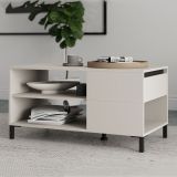 Tavolino da Salotto Bianco Crema Nero un Cassetto con Piedini 102x55x52h cm, 3 Vani - Salentina