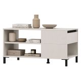 Tavolino da Salotto Bianco Crema Nero un Cassetto con Piedini 102x55x52h cm, 3 Vani - Salentina