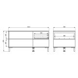 Tavolino da Salotto Bianco Crema Nero un Cassetto con Piedini 102x55x52h cm, 3 Vani - Salentina