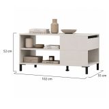 Tavolino da Salotto Bianco Crema Nero un Cassetto con Piedini 102x55x52h cm, 3 Vani - Salentina