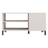 Tavolino da Salotto Bianco Crema Nero un Cassetto con Piedini 102x55x52h cm, 3 Vani - Salentina