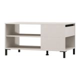 Tavolino da Salotto Bianco Crema Nero un Cassetto con Piedini 102x55x52h cm, 3 Vani - Salentina