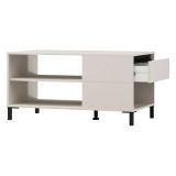Tavolino da Salotto Bianco Crema Nero un Cassetto con Piedini 102x55x52h cm, 3 Vani - Salentina