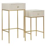 Tavolino da Salotto Bianco Crema oro 2 Cassetti Forma Quadrato 45x45x90h cm, Colore Ripiano Bianco - Dava