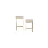 Tavolino da Salotto Bianco Crema oro 2 Cassetti Forma Quadrato 45x45x90h cm, Colore Ripiano Bianco - Dava