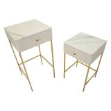 Tavolino da Salotto Bianco Crema oro 2 Cassetti Forma Quadrato 45x45x90h cm, Colore Ripiano Bianco - Dava