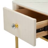 Tavolino da Salotto Bianco Crema oro 2 Cassetti Forma Quadrato 45x45x90h cm, Colore Ripiano Bianco - Dava