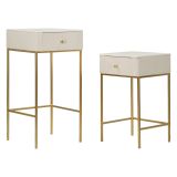 Tavolino da Salotto Bianco Crema oro 2 Cassetti Forma Quadrato 45x45x90h cm, Colore Ripiano Bianco - Dava