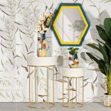 Tavolino da Salotto Bianco Crema oro set da 2 Forma Rotondo 50x50x90h cm, Colore Ripiano Bianco - Davapa