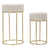 Tavolino da Salotto Bianco Crema oro set da 2 Forma Rotondo 50x50x90h cm, Colore Ripiano Bianco - Davapa