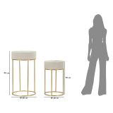 Tavolino da Salotto Bianco Crema oro set da 2 Forma Rotondo 50x50x90h cm, Colore Ripiano Bianco - Davapa