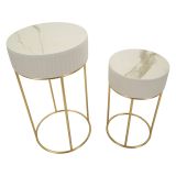 Tavolino da Salotto Bianco Crema oro set da 2 Forma Rotondo 50x50x90h cm, Colore Ripiano Bianco - Davapa