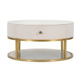 Tavolino da Salotto Bianco Crema oro un Cassetto Rivestimento in Tessuto Imbottito 75x75x36h cm, un Vano - Dalasida