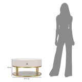 Tavolino da Salotto Bianco Crema oro un Cassetto Rivestimento in Tessuto Imbottito 75x75x36h cm, un Vano - Dalasida