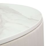 Tavolino da Salotto Bianco Crema oro un Cassetto Rivestimento in Tessuto Imbottito 75x75x36h cm, un Vano - Dalasida
