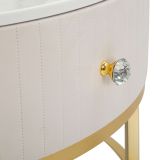 Tavolino da Salotto Bianco Crema oro un Cassetto Rivestimento in Tessuto Imbottito 75x75x36h cm, un Vano - Dalasida