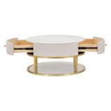 Tavolino da Salotto Bianco Crema oro un Cassetto Rivestimento in Tessuto Imbottito 75x75x36h cm, un Vano - Dalasida