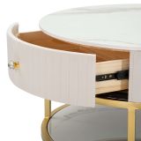 Tavolino da Salotto Bianco Crema oro un Cassetto Rivestimento in Tessuto Imbottito 75x75x36h cm, un Vano - Dalasida