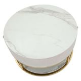 Tavolino da Salotto Bianco Crema oro un Cassetto Rivestimento in Tessuto Imbottito 75x75x36h cm, un Vano - Dalasida