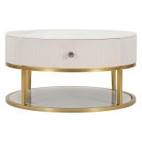 Tavolino da Salotto Bianco Crema oro un Cassetto Rivestimento in Tessuto Imbottito 75x75x36h cm, un Vano - Dalasida