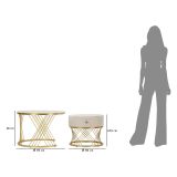 Tavolino da Salotto Bianco Crema oro un Cassetto Rivestimento in Tessuto Imbottito Modulabile 70x70x48h cm, un Vano - Davazate
