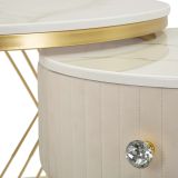 Tavolino da Salotto Bianco Crema oro un Cassetto Rivestimento in Tessuto Imbottito Modulabile 70x70x48h cm, un Vano - Davazate