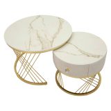 Tavolino da Salotto Bianco Crema oro un Cassetto Rivestimento in Tessuto Imbottito Modulabile 70x70x48h cm, un Vano - Davazate