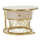 Tavolino da Salotto Bianco Crema oro un Cassetto Rivestimento in Tessuto Imbottito Modulabile 70x70x48h cm, un Vano - Davazate