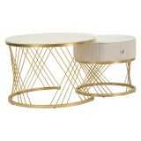 Tavolino da Salotto Bianco Crema oro un Cassetto Rivestimento in Tessuto Imbottito Modulabile 70x70x48h cm, un Vano - Davazate