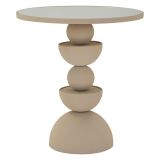 Tavolino da Salotto Bianco Crema Trasparente Forma Rotondo Colore Ripiano Trasparente 45x45x50h cm, Materiale Struttura in Vetro - Famefali