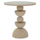 Tavolino da Salotto Bianco Crema Trasparente Forma Rotondo Colore Ripiano Trasparente 45x45x50h cm, Materiale Struttura in Vetro - Famefali